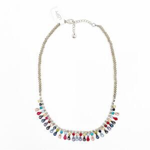 ANN TAYLOR LOFT Necklace Multicolor Jewels Teardrop Cocktail Occassion 20.5” NWT